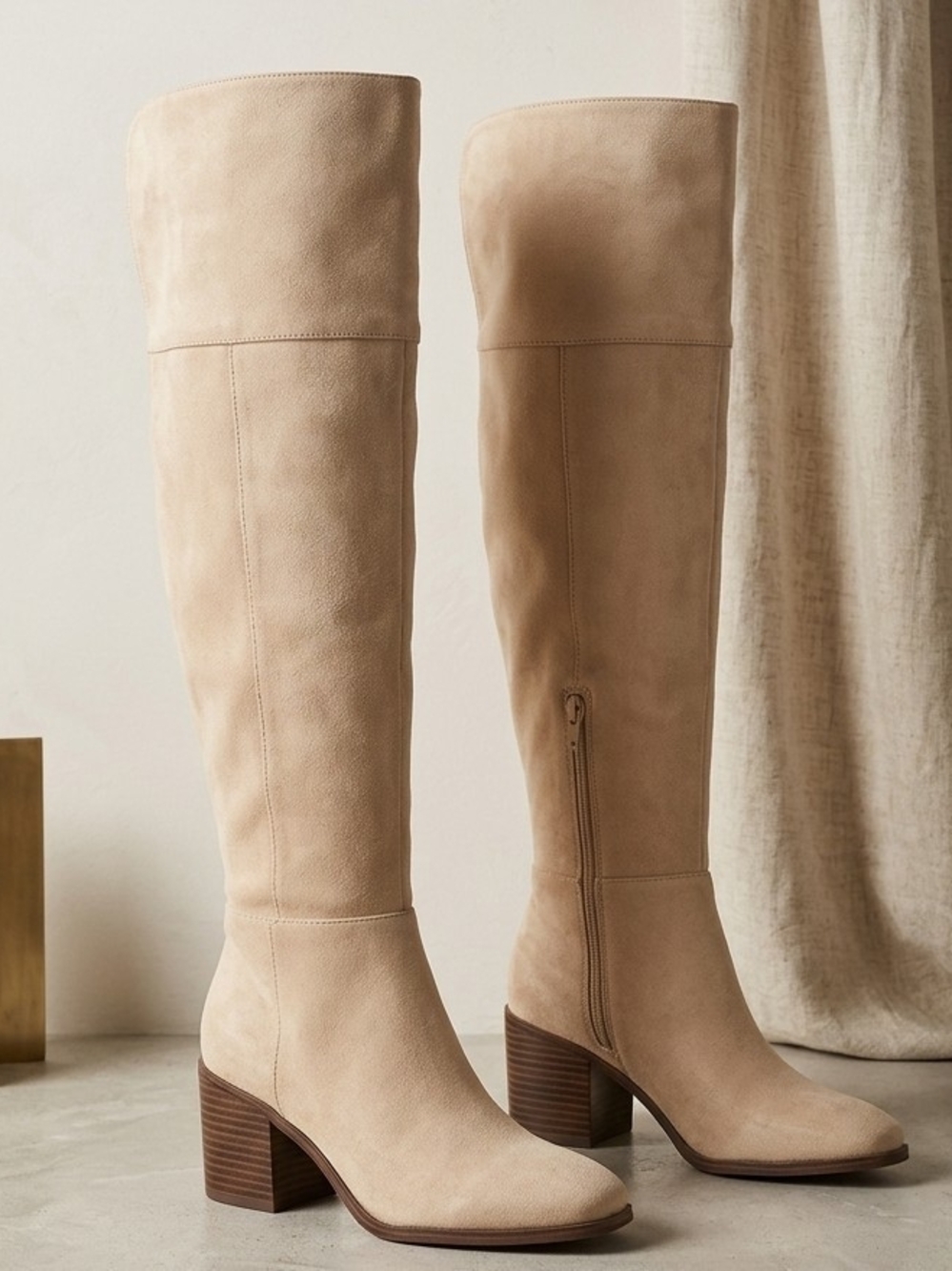 No Boundaries Tan Faux Suede Knee-High Block Heel Boots